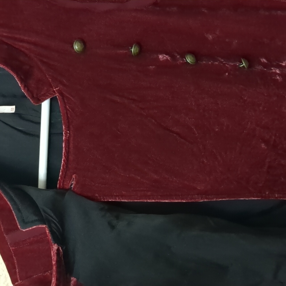 Free People Drippy Crushed Burnout Velvet Military Jacket Blazer Burgundy XS - Picture 12 of 16
